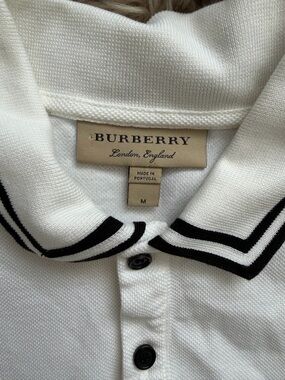 Burberry White Polo with Black Logo Plaque